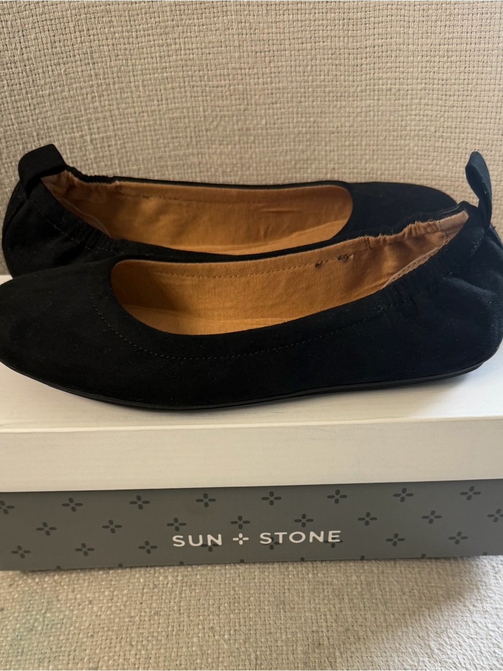 Sun + Stone Black Suede Slip-On Ballet Flats
